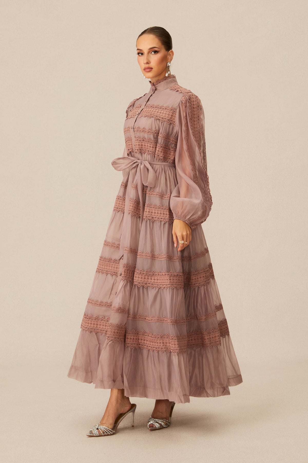 Captivating Personality Pink Lace Trimmed Maxi Dress