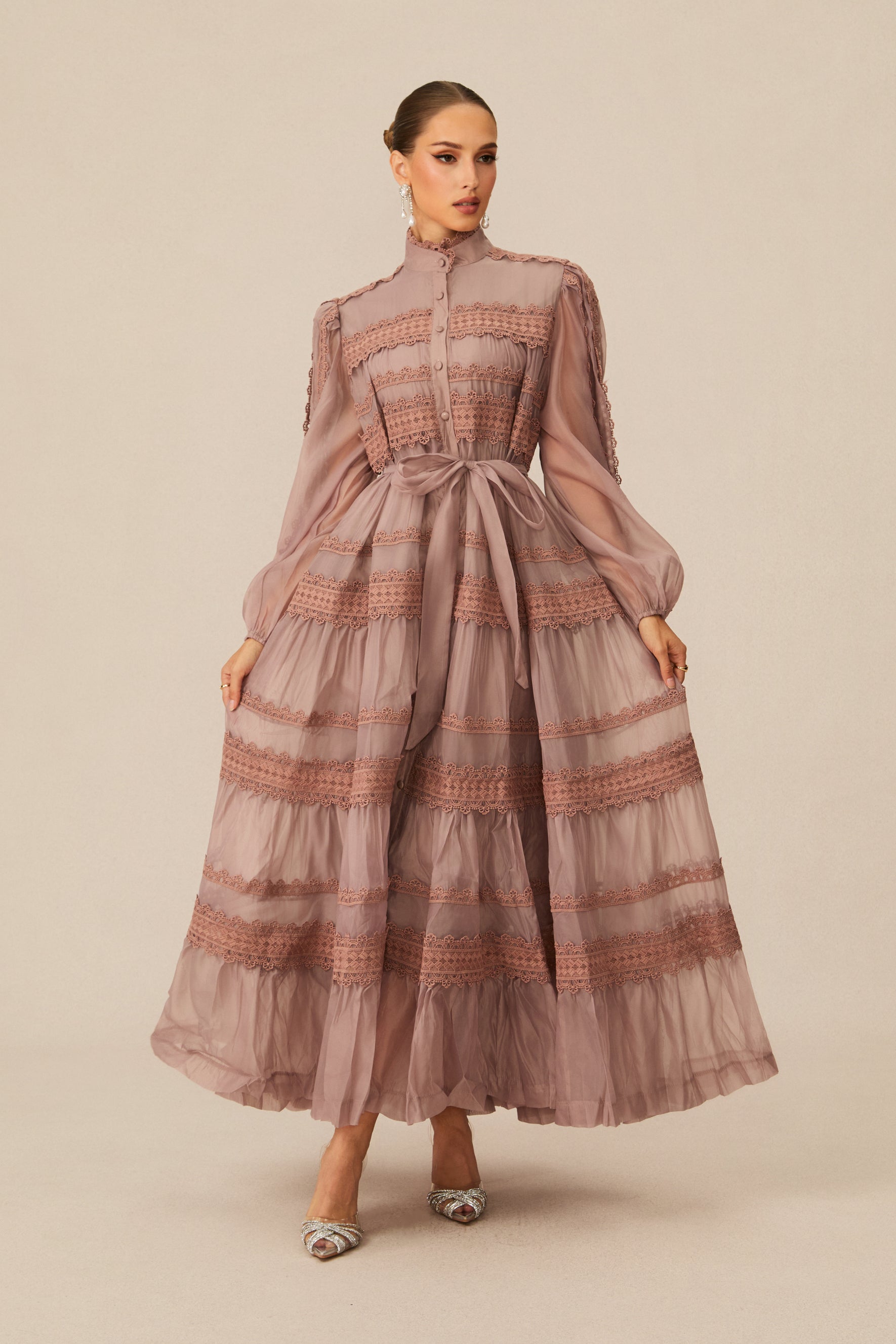 Captivating Personality Pink Lace Trimmed Maxi Dress