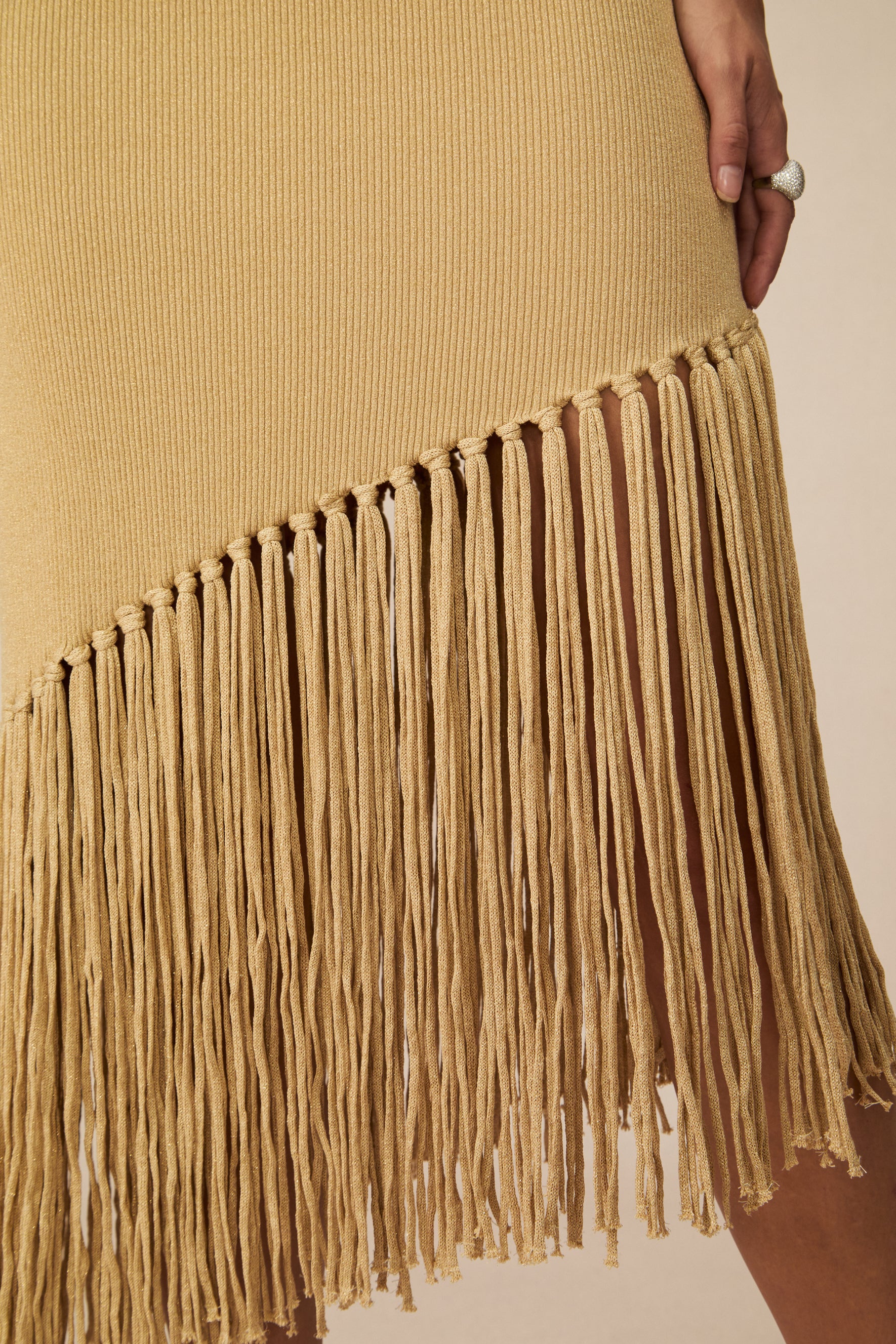 Easily Gorgeous Beige Fringe Knit Midi Dress