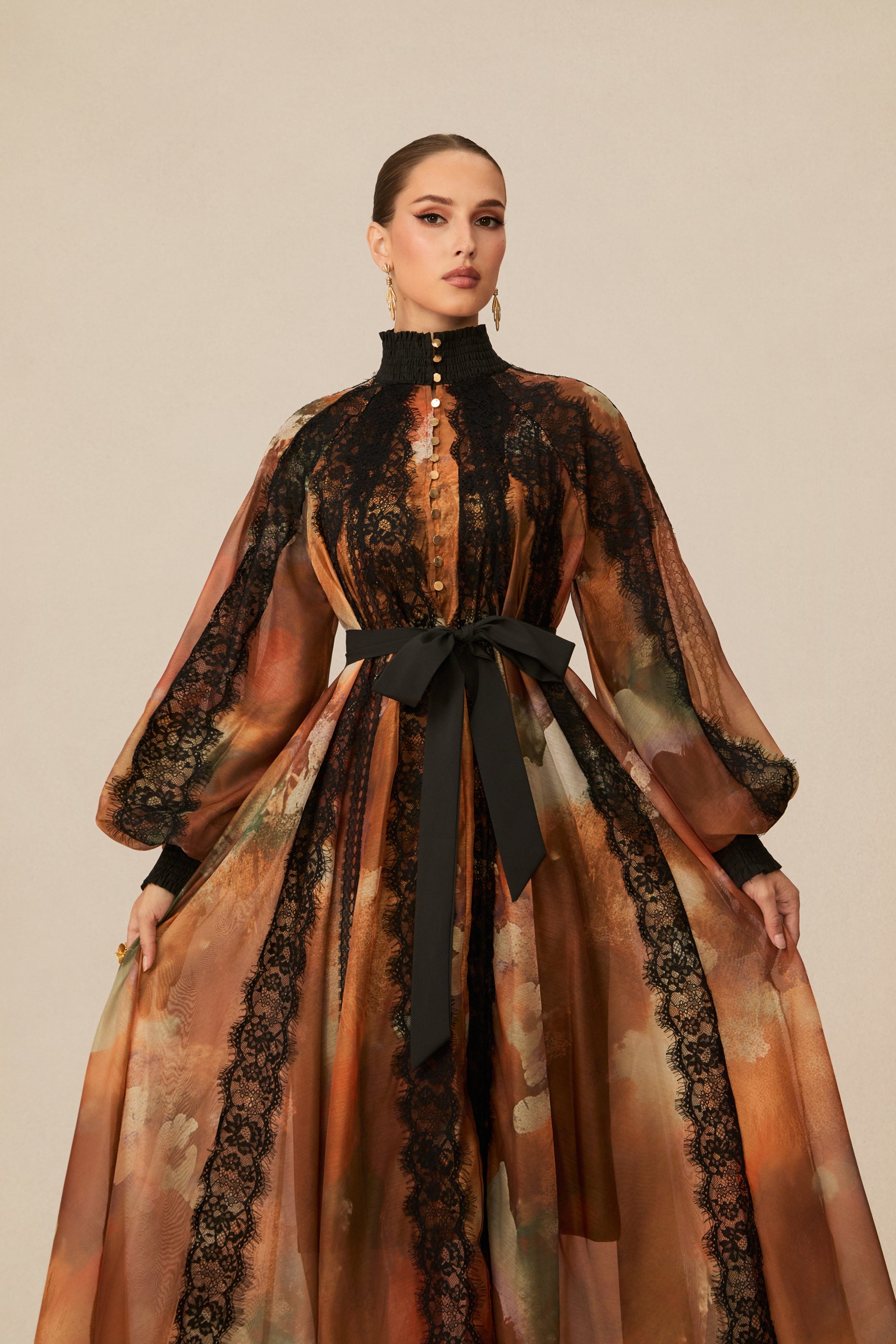 Alluring Glam Orange Lace Panel Midi Dress