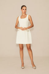 Flawless Confidence White Crystal Trim Mini Dress & Cropped Blazer Set