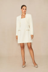 Flawless Confidence White Crystal Trim Mini Dress & Cropped Blazer Set