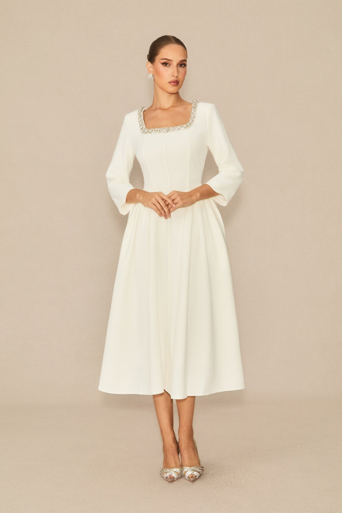 Moment Maker White Crystal Embellished Midi Dress