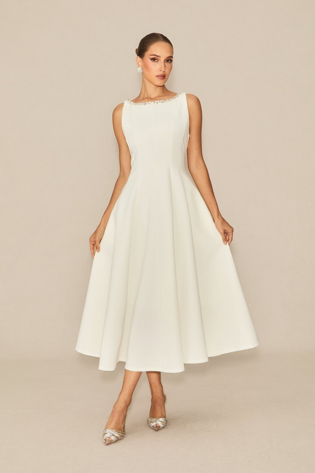 Captured Your Heart White Embellished Sleeveless Midi Dress
