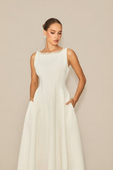 Captured Your Heart White Embellished Sleeveless Midi Dress