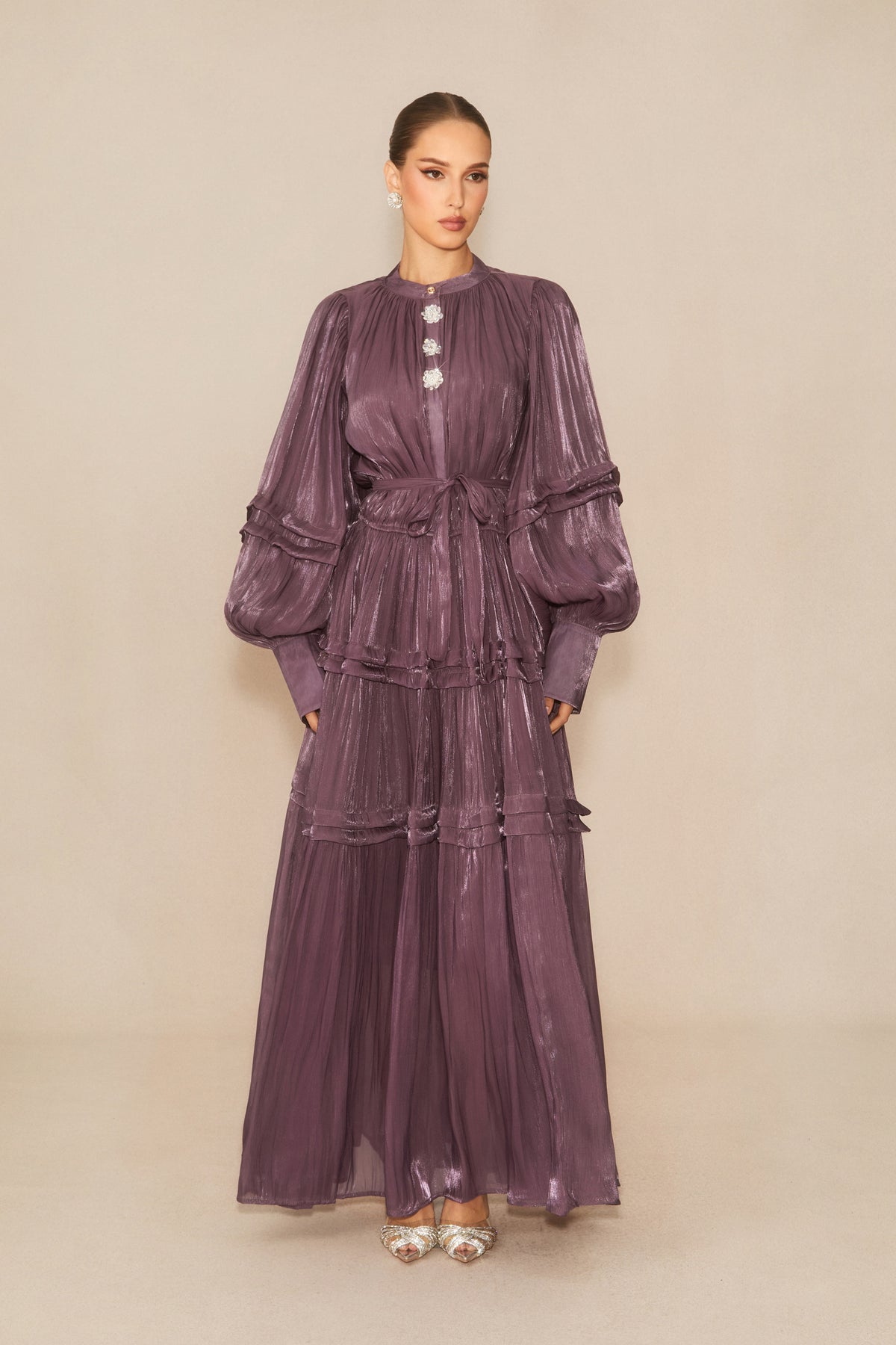 Luxurious Vision Purple Balloon Sleeve Maxi Dress