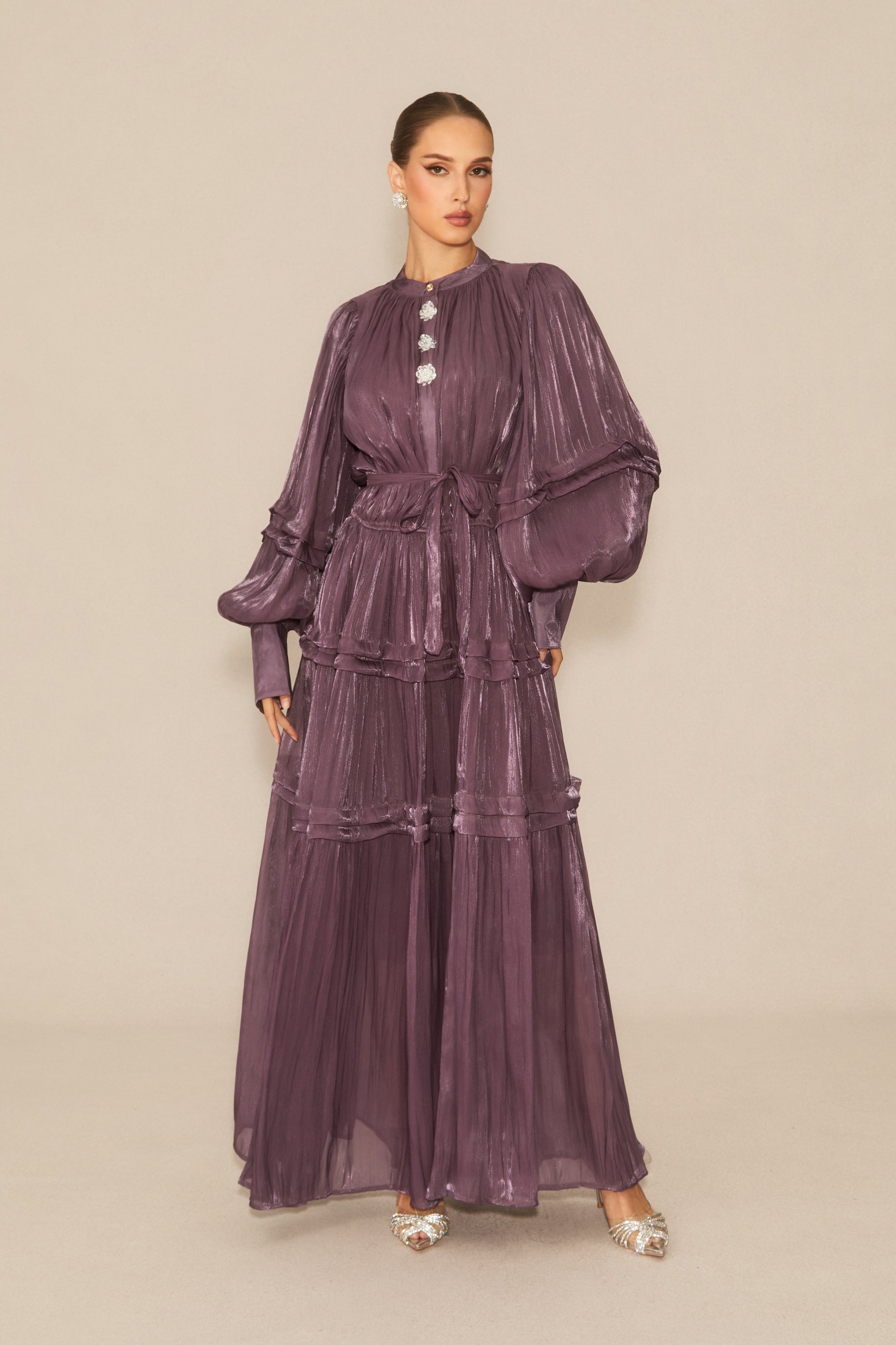 Luxurious Vision Purple Balloon Sleeve Maxi Dress