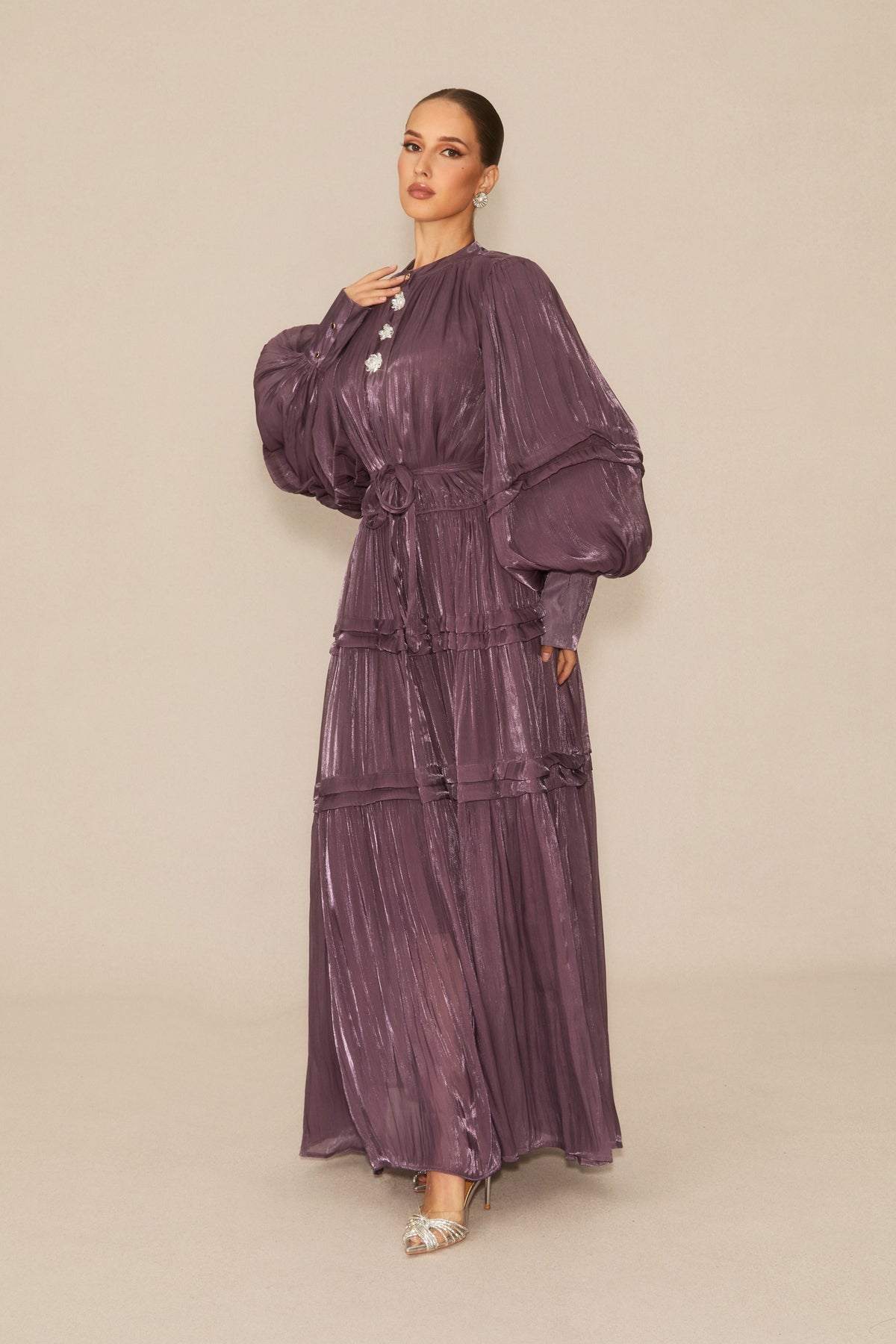 Luxurious Vision Purple Balloon Sleeve Maxi Dress