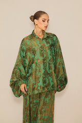 Breezy Getaway Green Printed Blouse & Pleated Wide-Leg Pants Set