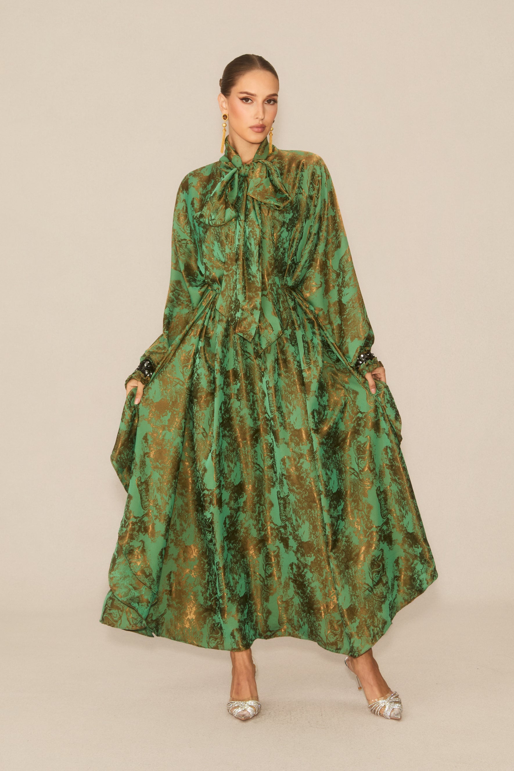 Charming Forest Green Printed Maxi Dress