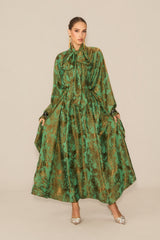 Charming Forest Green Printed Maxi Dress