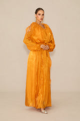 Attractive Radiance Orange V-Neck Ruffled Maxi Dress