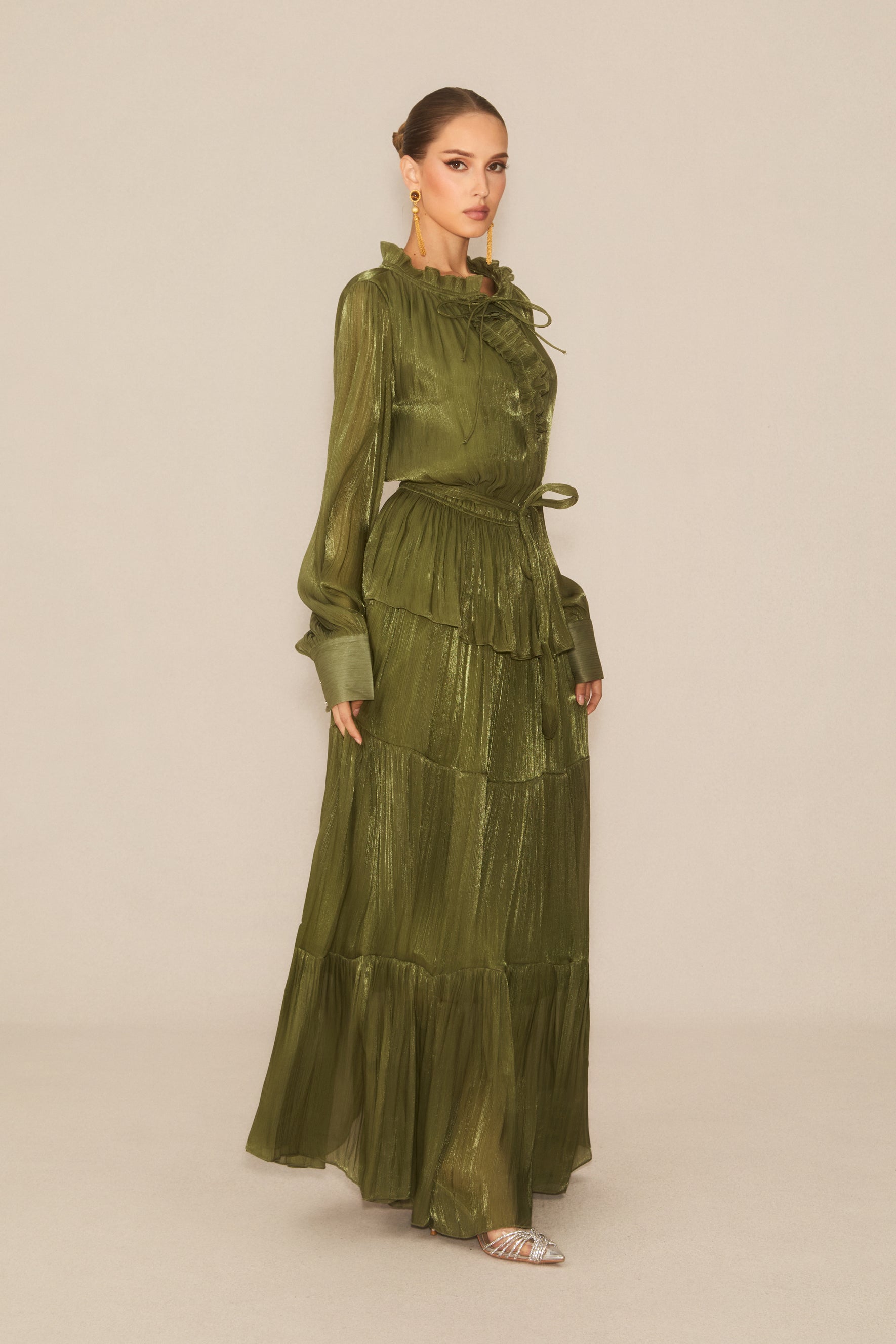 Gorgeous Darling Green Ruffle Tiered Maxi Dress