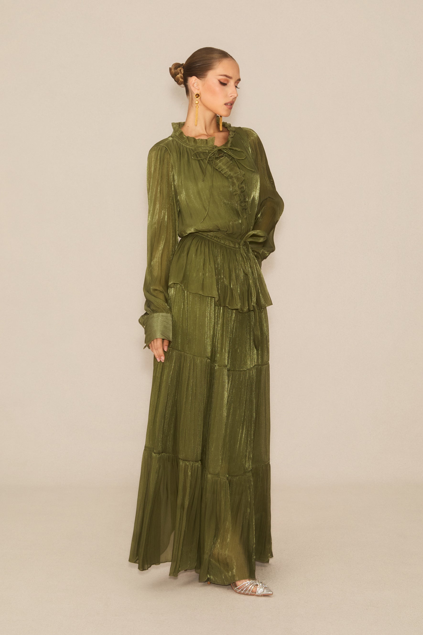 Gorgeous Darling Green Ruffle Tiered Maxi Dress