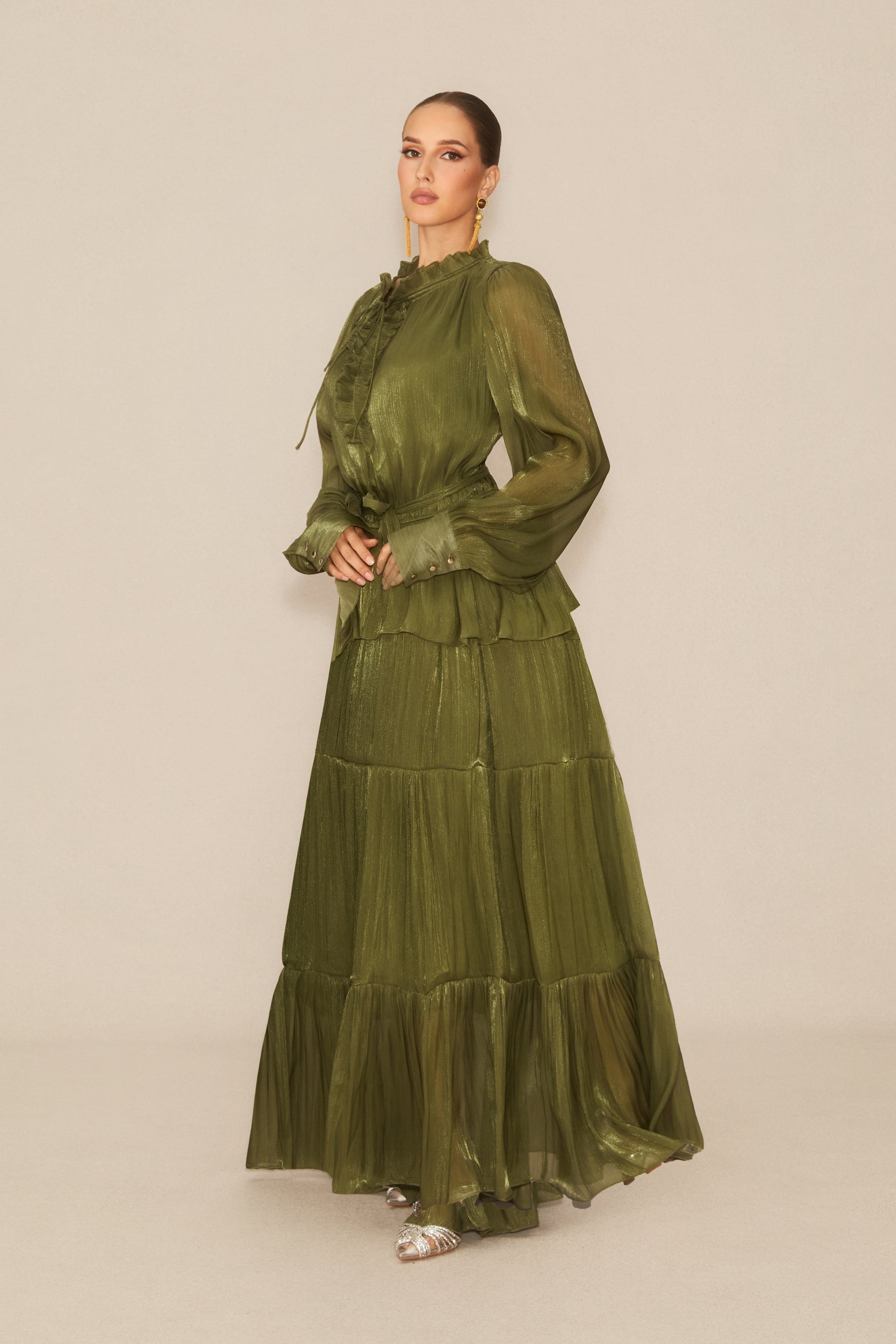 Gorgeous Darling Green Ruffle Tiered Maxi Dress