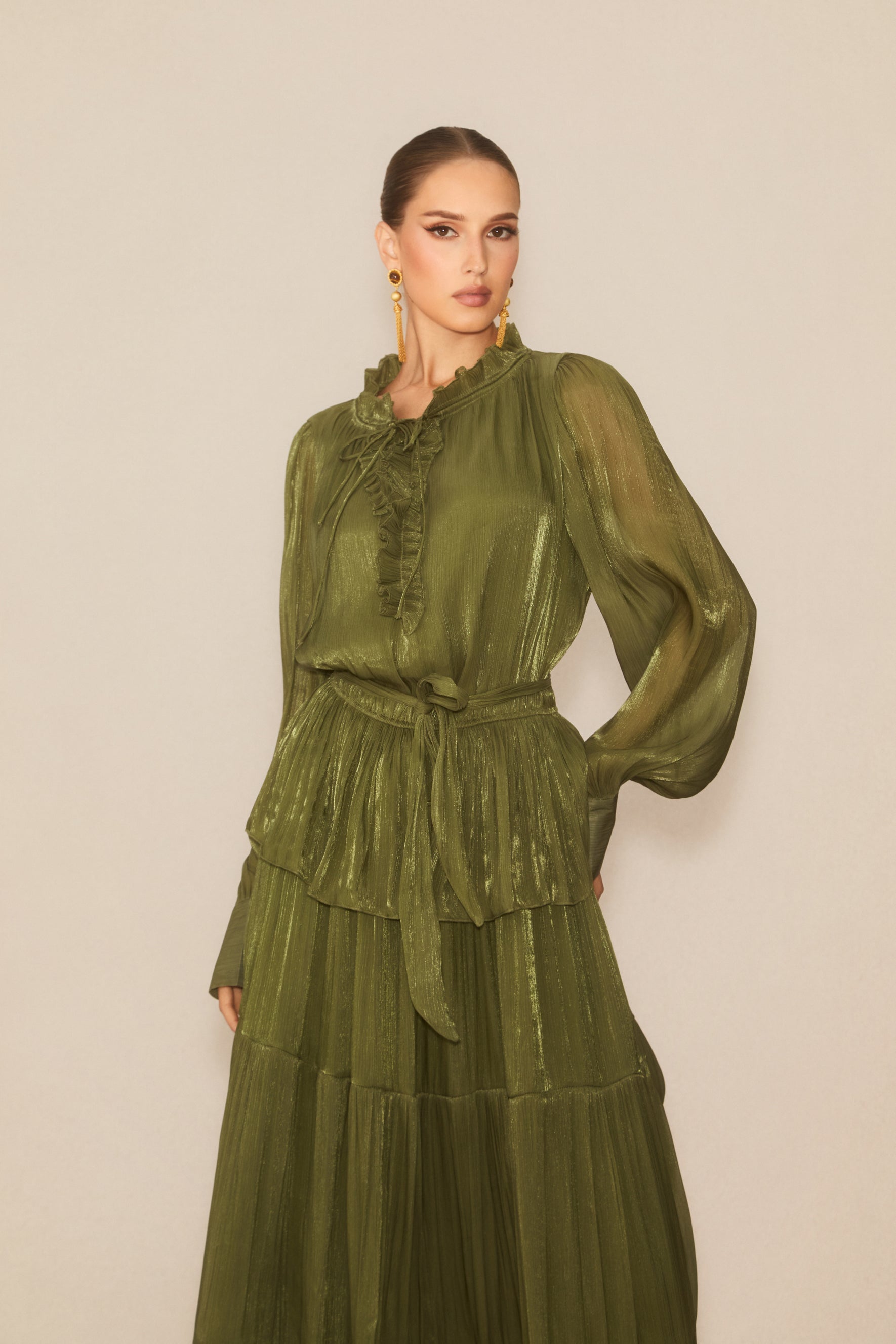Gorgeous Darling Green Ruffle Tiered Maxi Dress