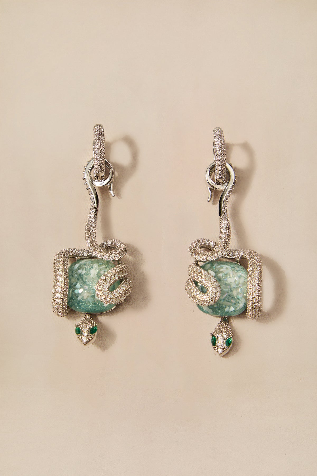 Snake Wrapped Stone Drop Earrings