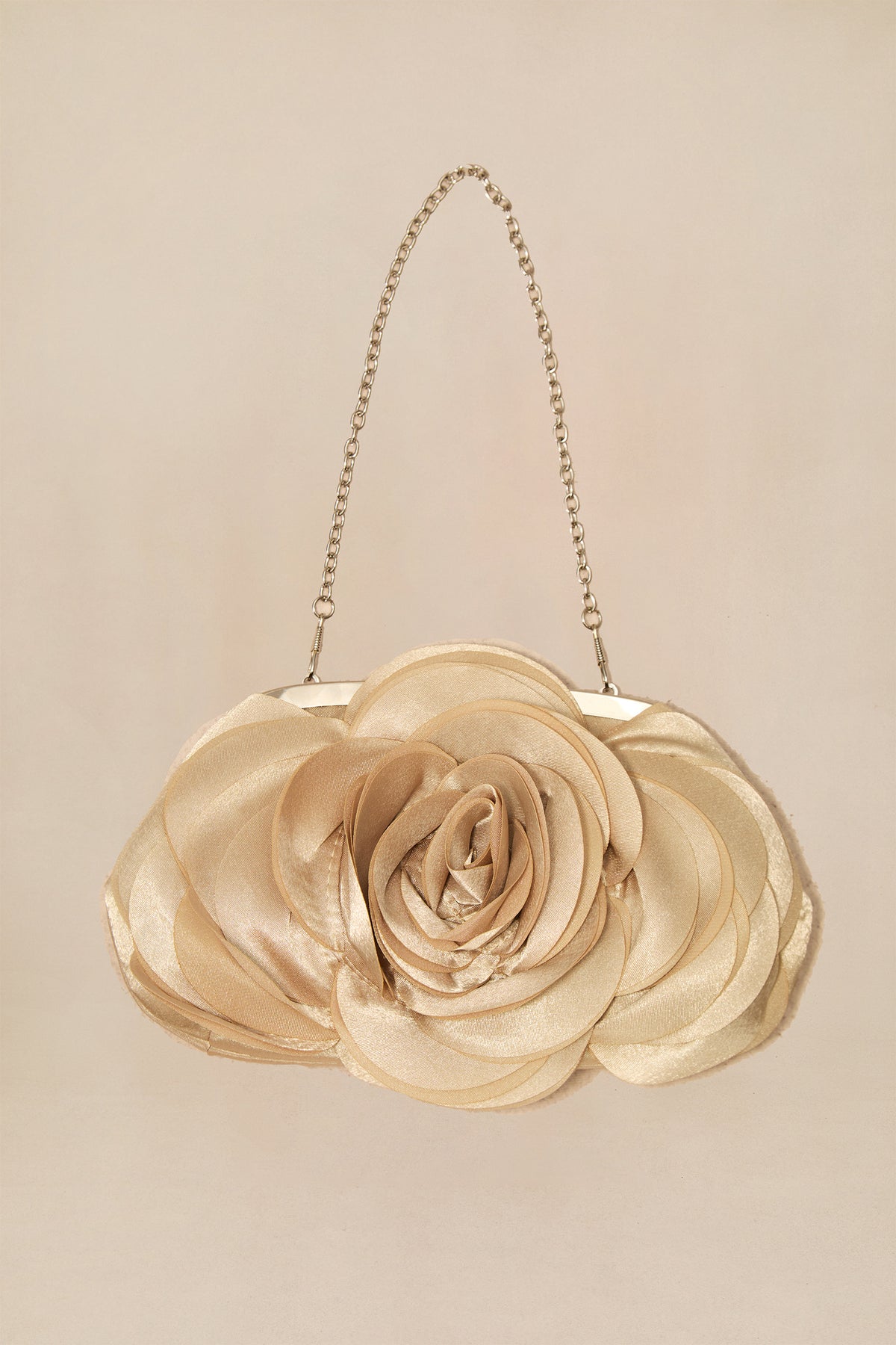 Layered Petal Rose Satin Evening Bag