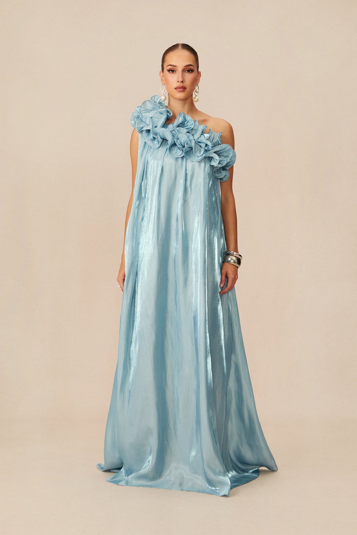 Hedda One-shoulder Floral Maxi Dress in Blue