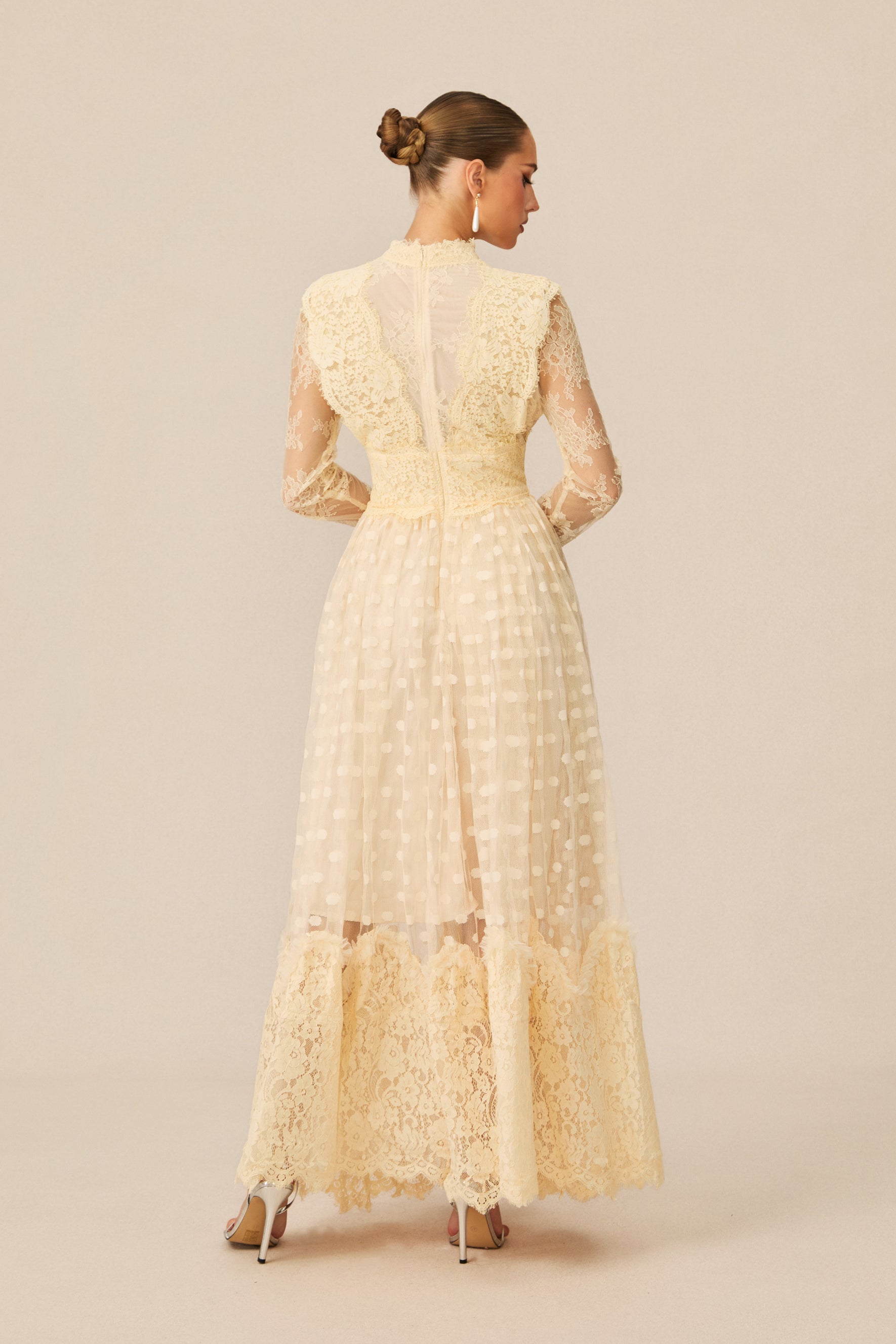 Monica Lace Embroidered Polka Dot Maxi Dress