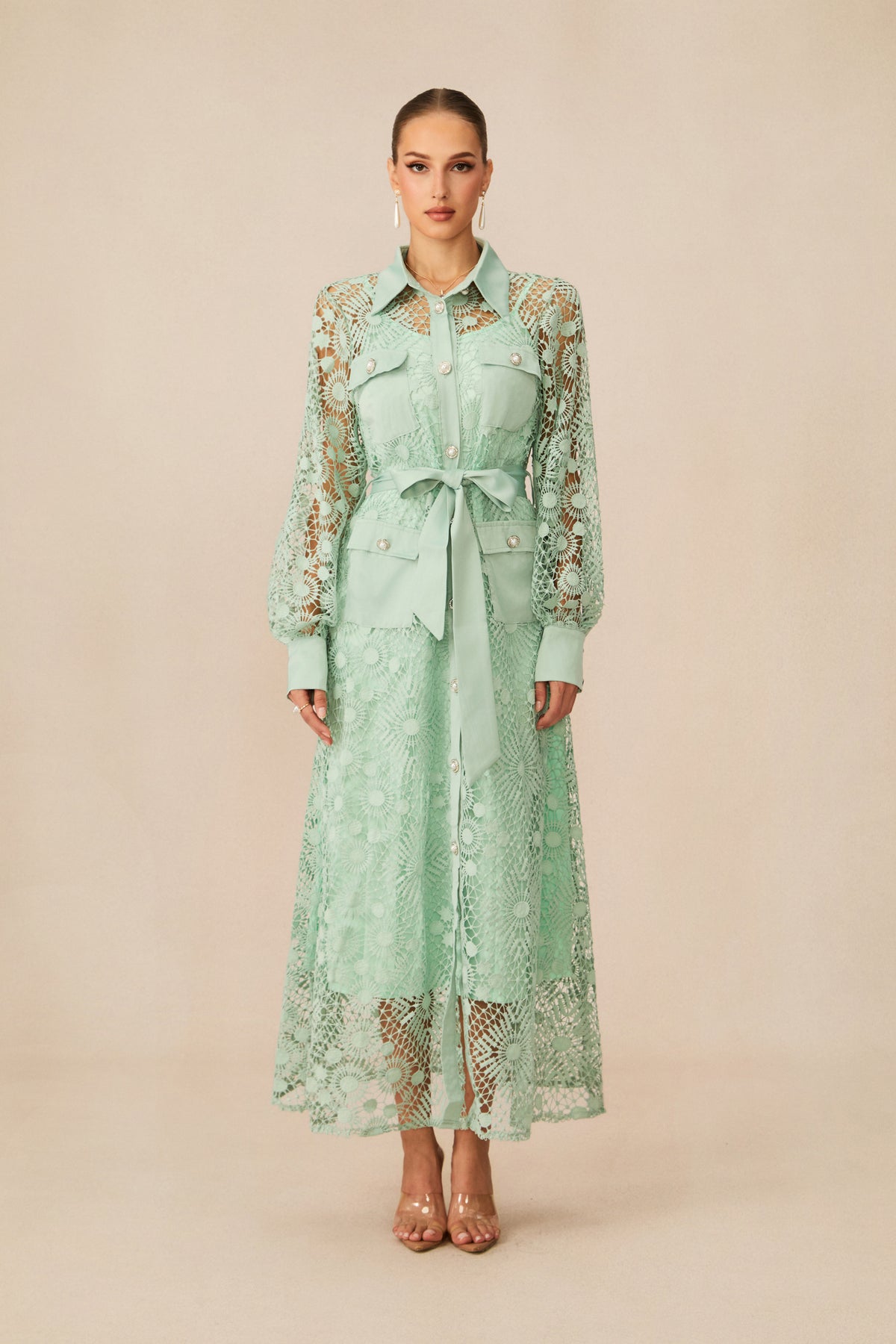 Rosa Sheer Lace Long Sleeve Maxi Dress