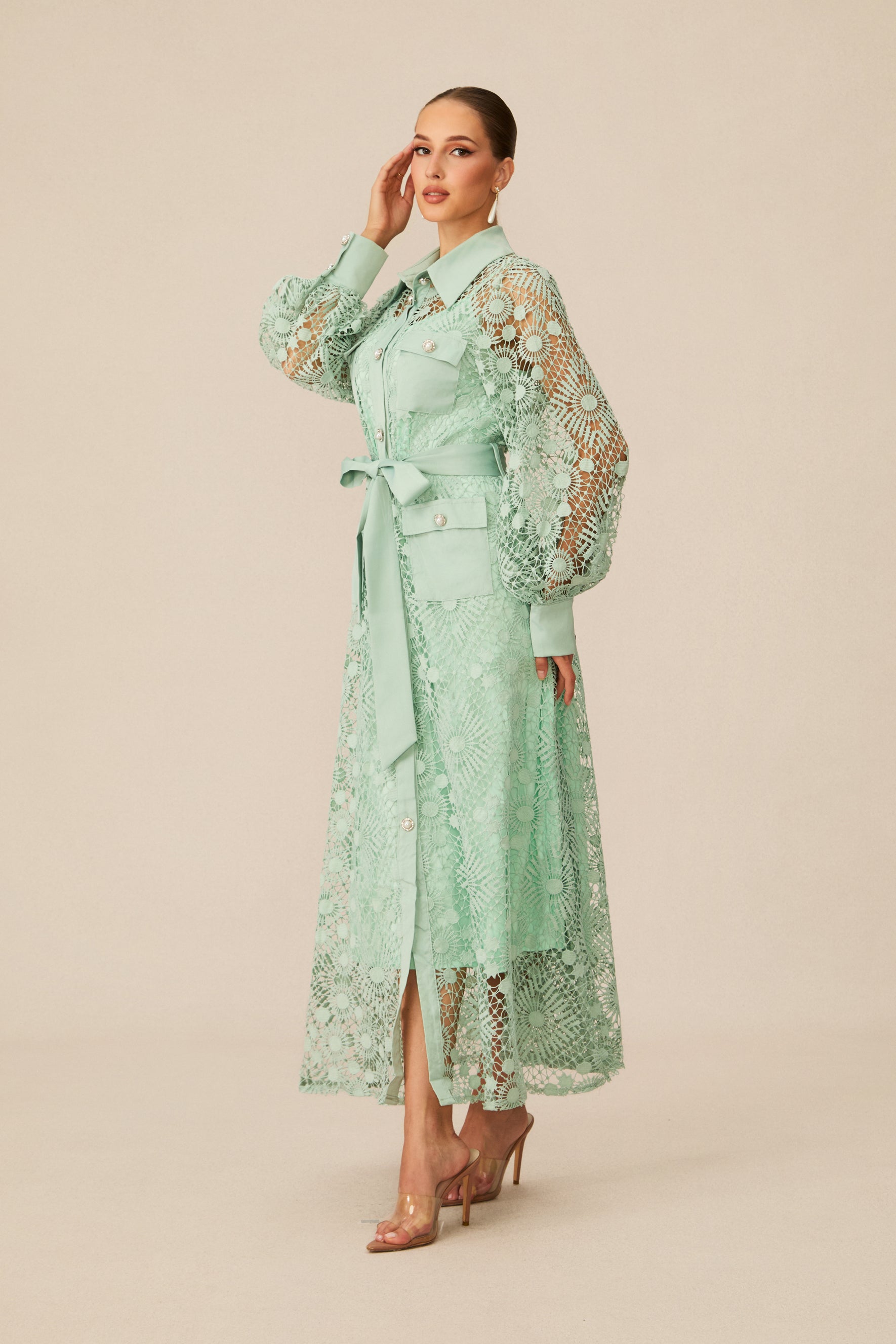 Rosa Sheer Lace Long Sleeve Maxi Dress