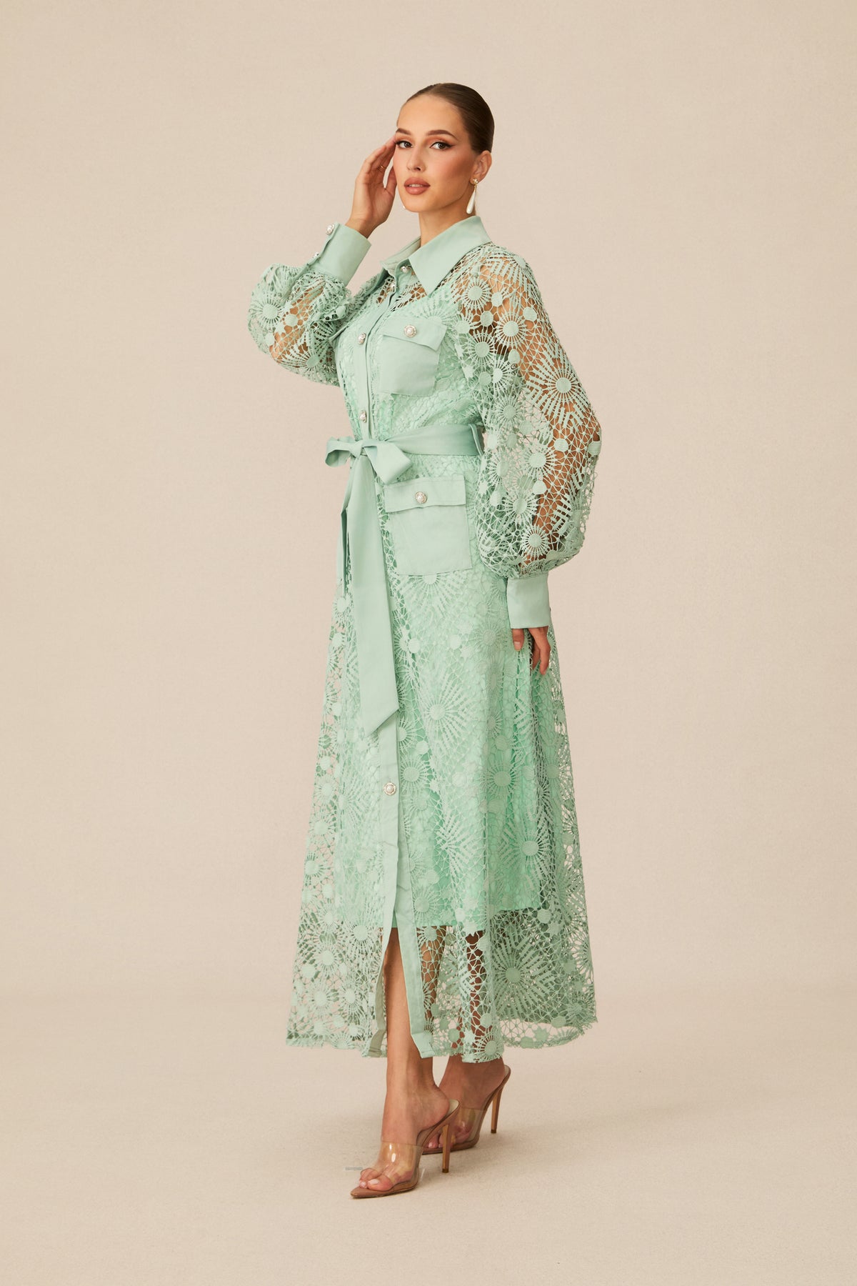 Rosa Sheer Lace Long Sleeve Maxi Dress