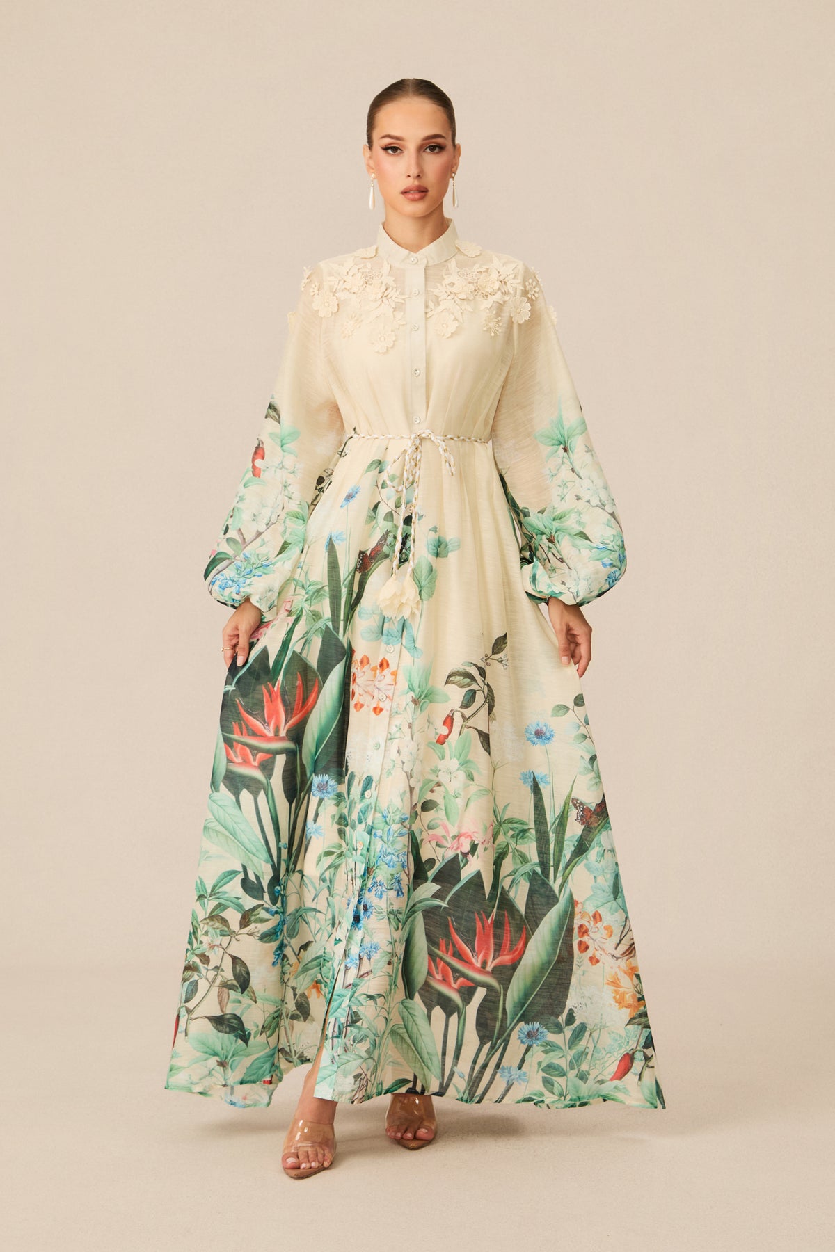 Raina Floral Print Puff Sleeve Maxi Dress