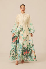 Raina Floral Print Puff Sleeve Maxi Dress