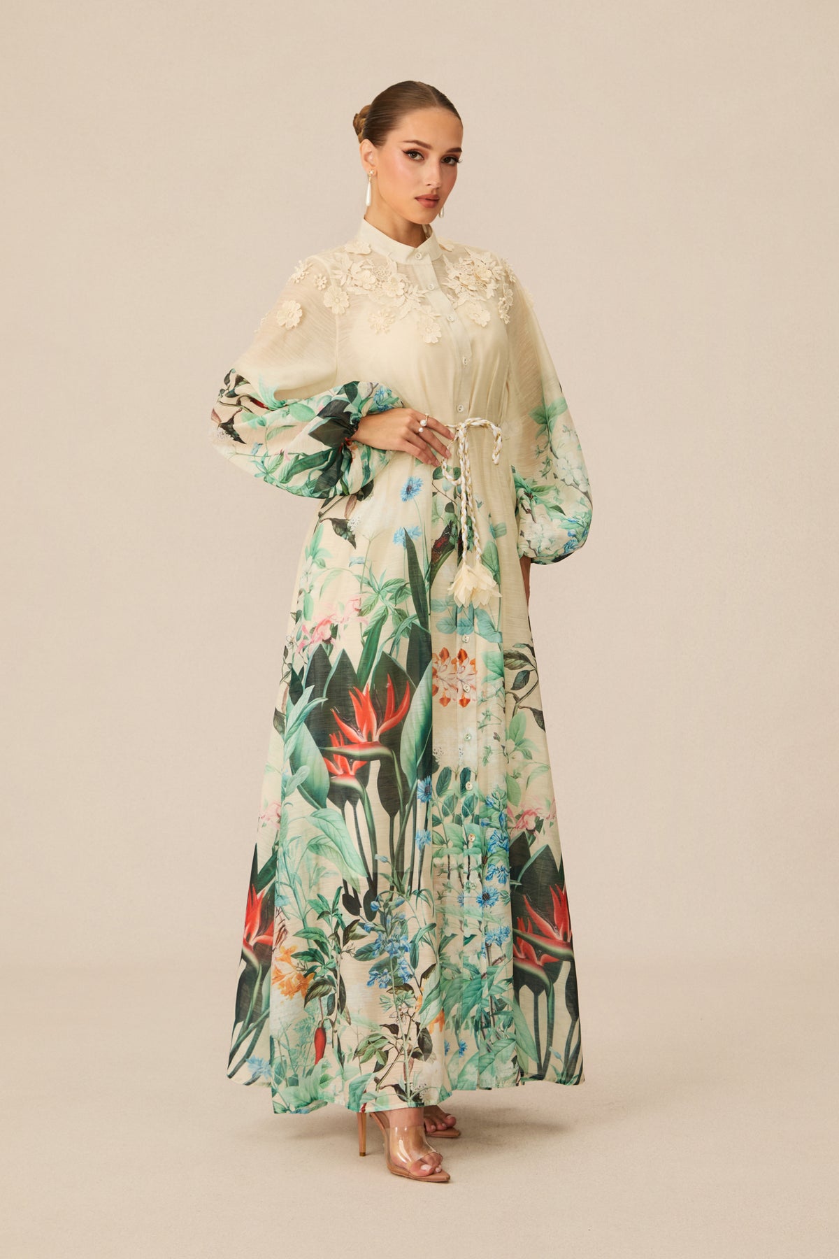 Raina Floral Print Puff Sleeve Maxi Dress