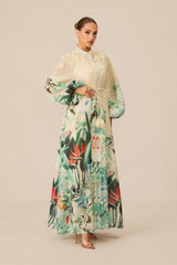 Raina Floral Print Puff Sleeve Maxi Dress