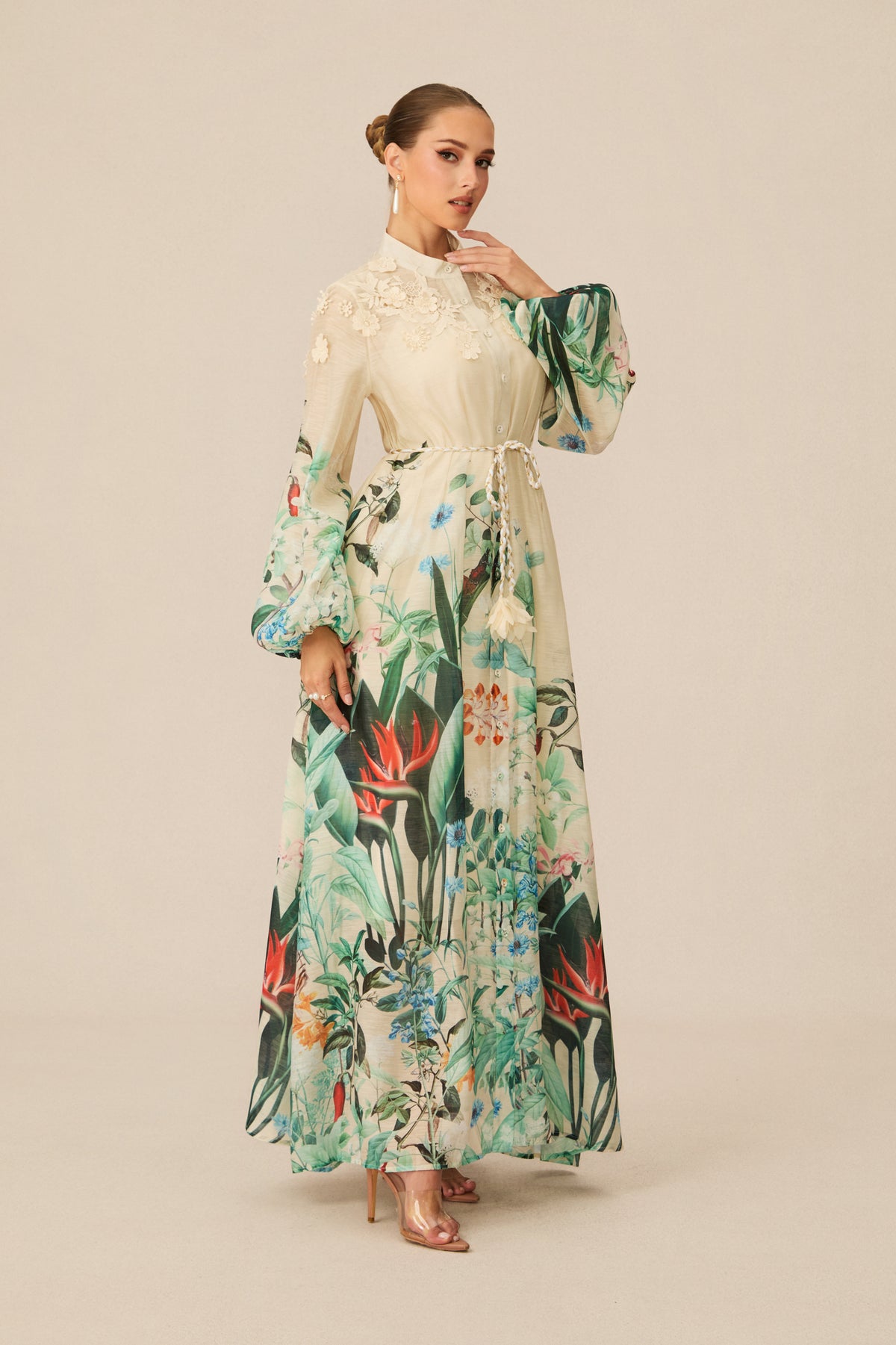 Raina Floral Print Puff Sleeve Maxi Dress