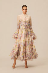 Alessia Floral Print Ruffle Cuff Maxi Dress