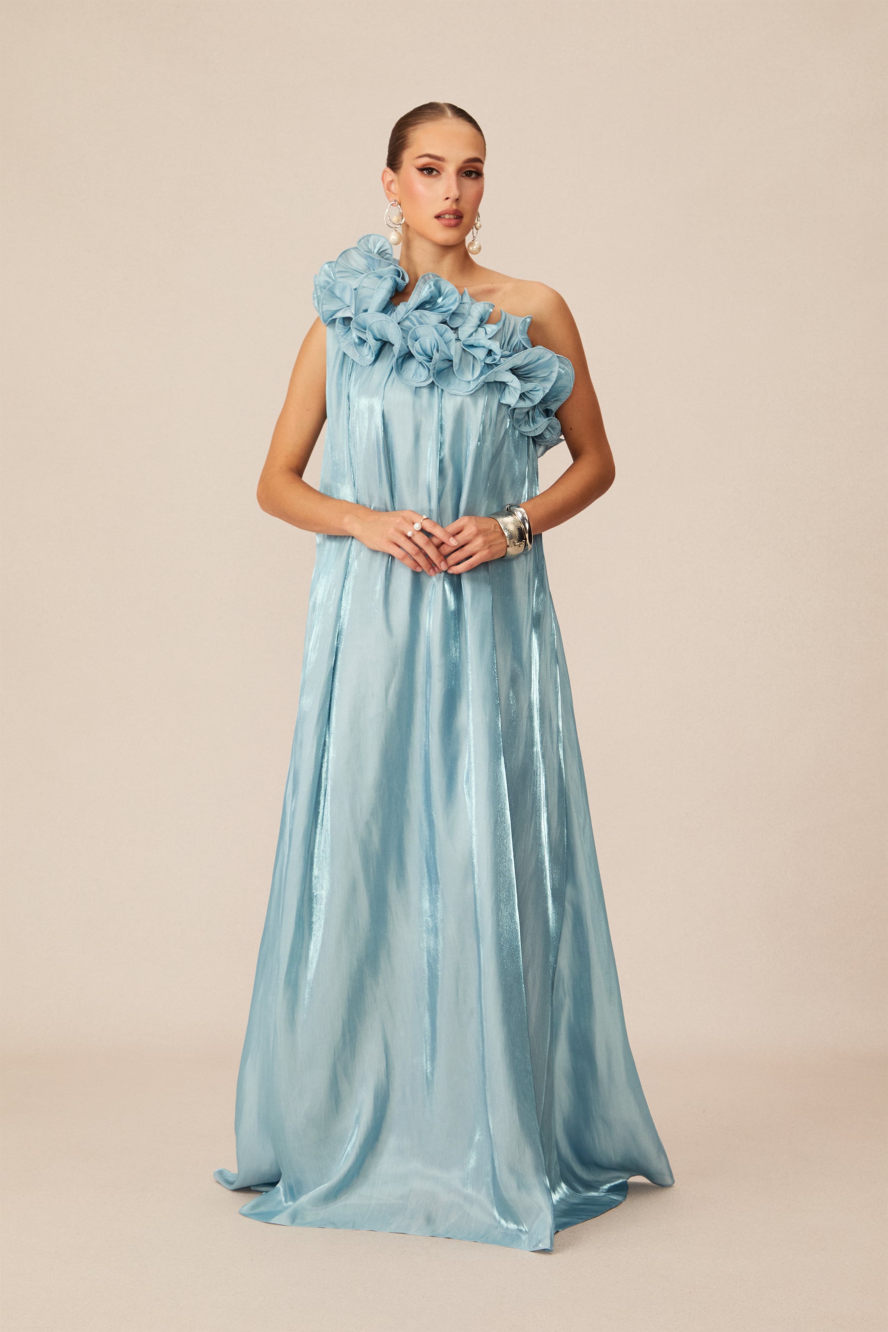 Hedda One-shoulder Floral Maxi Dress in Blue