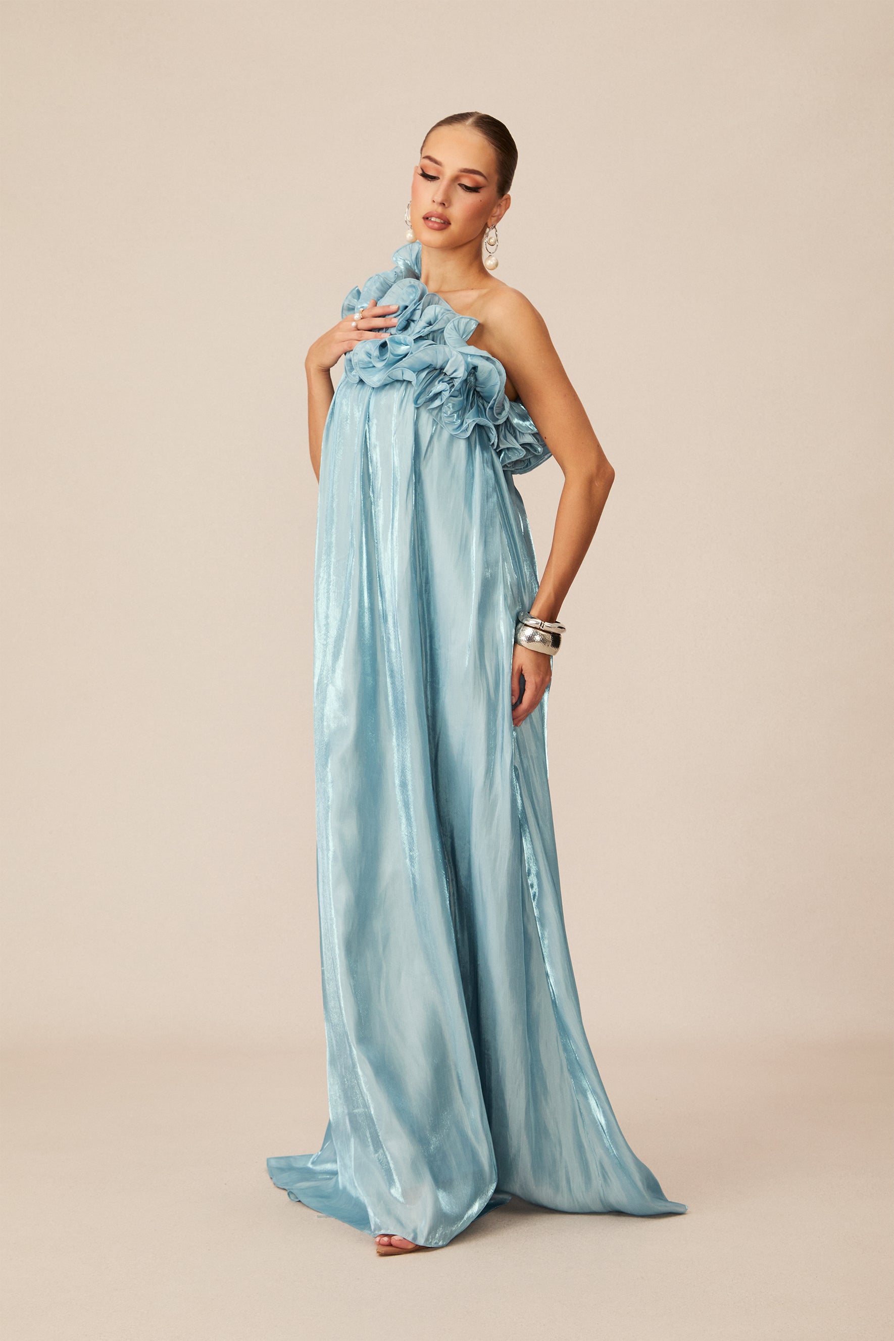 Hedda One-shoulder Floral Maxi Dress in Blue