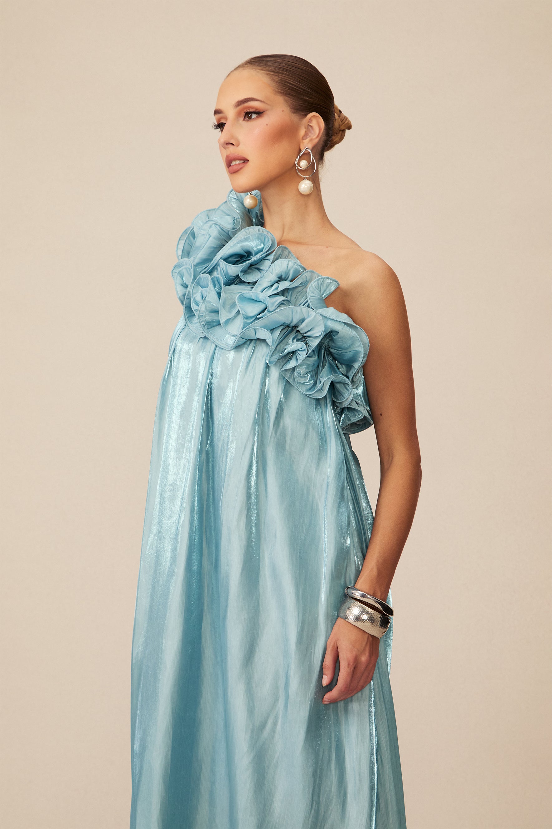 Hedda One-shoulder Floral Maxi Dress in Blue