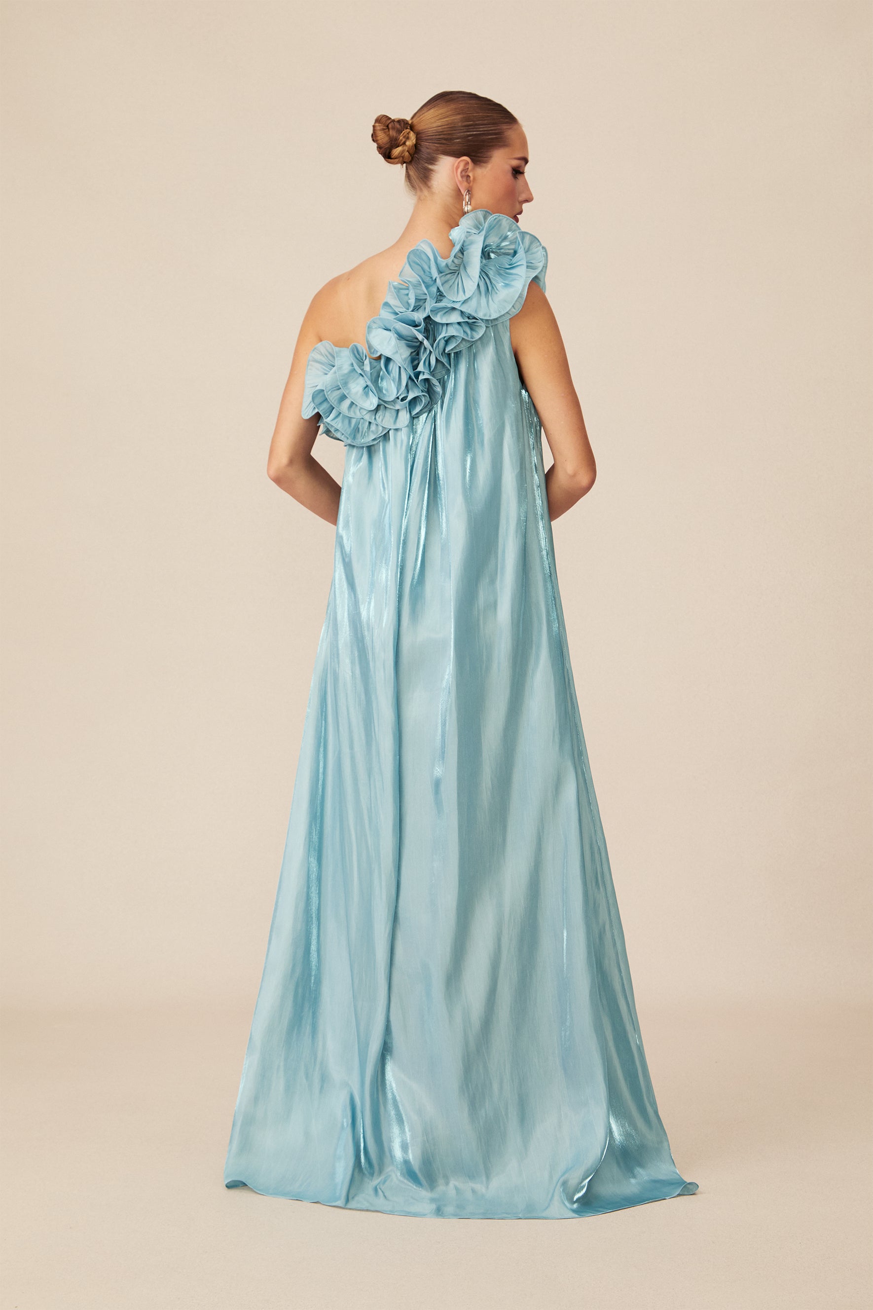 Hedda One-shoulder Floral Maxi Dress in Blue