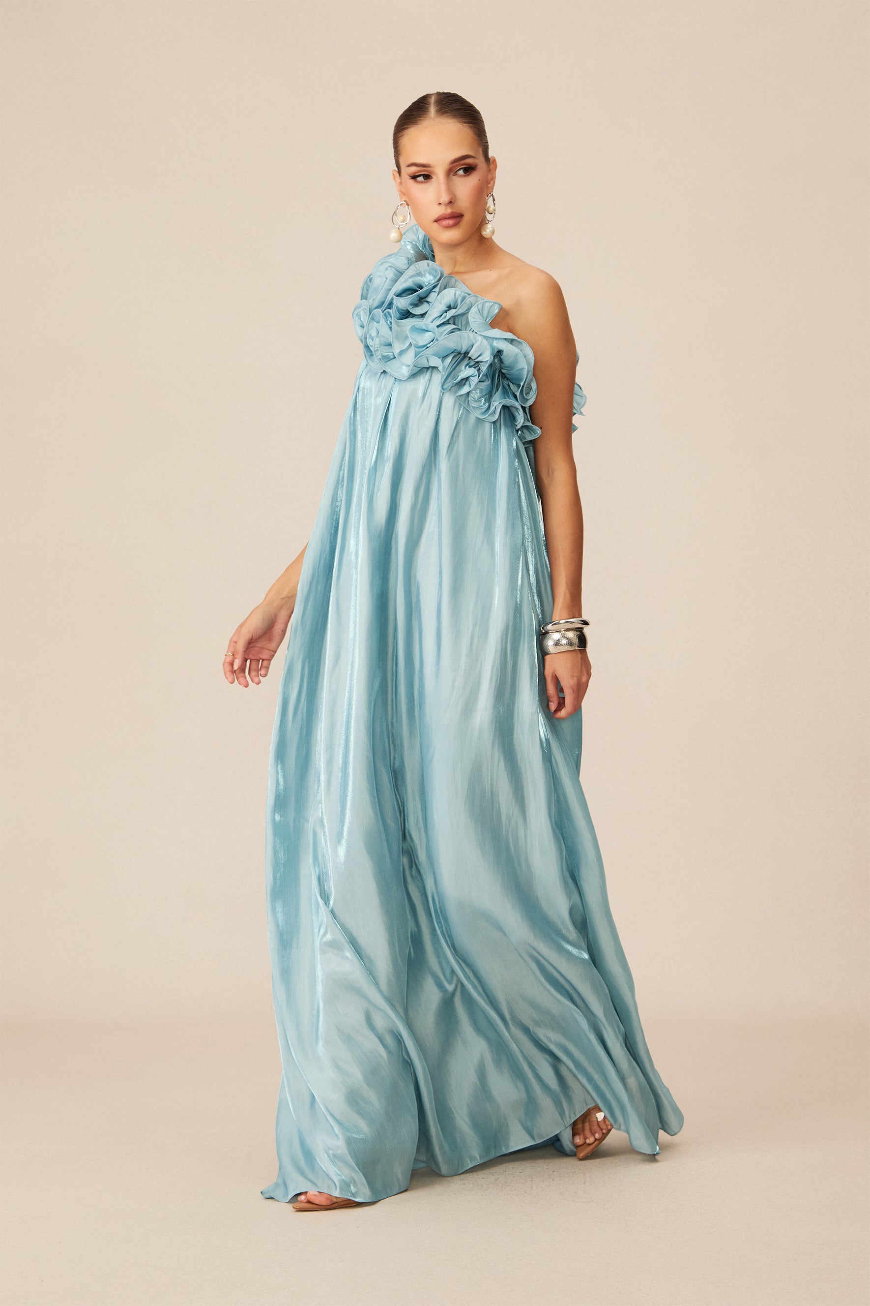 Hedda One-shoulder Floral Maxi Dress in Blue