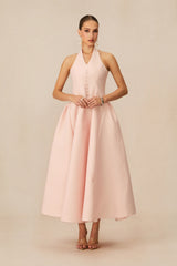 Prominent Charm Pink Halter A-Line Midi Dress