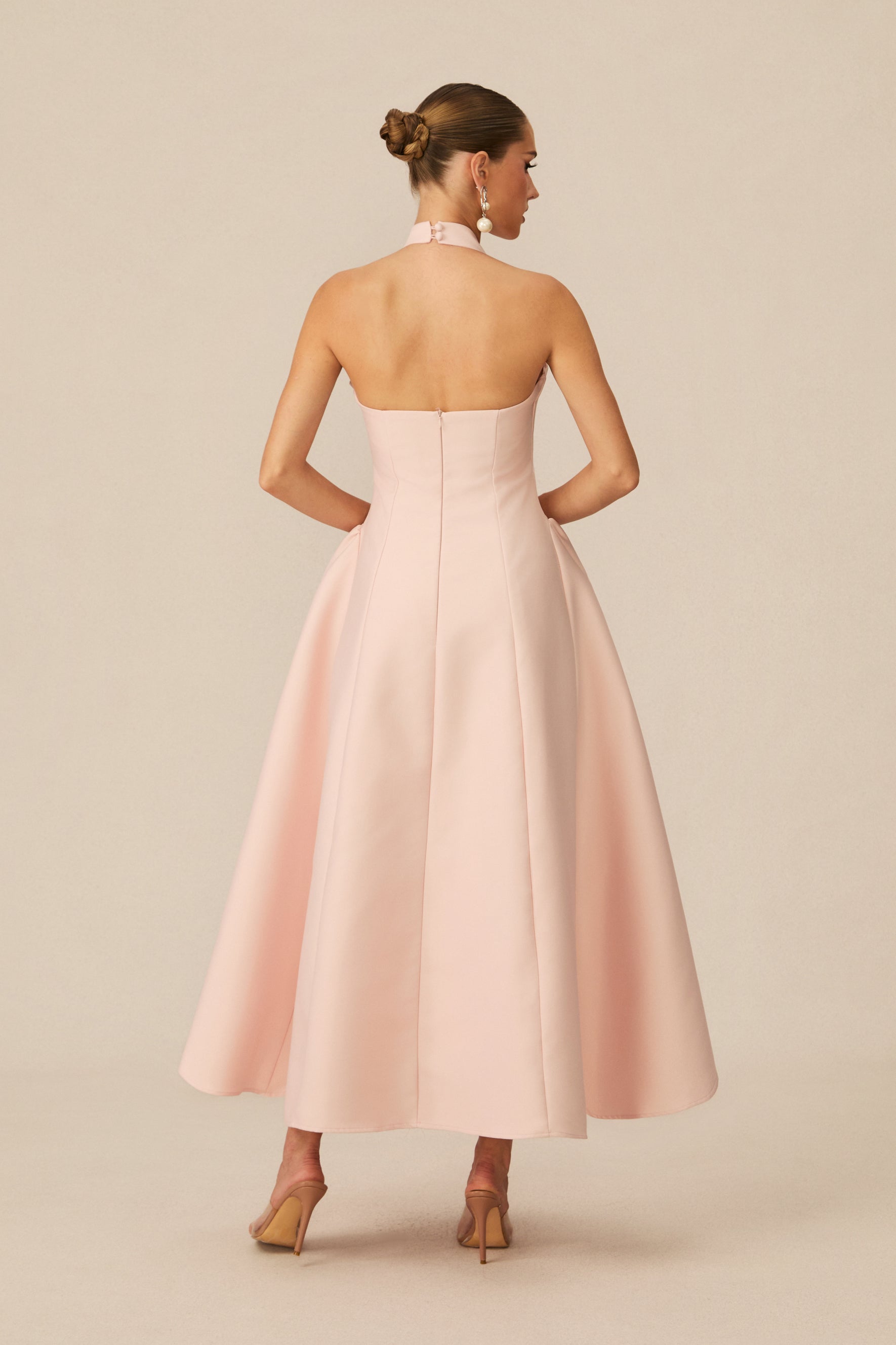 Prominent Charm Pink Halter A-Line Midi Dress