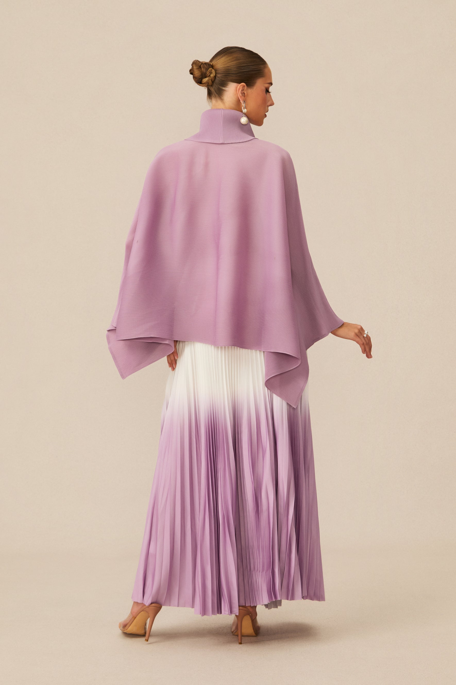 Pleasing Chicness Purple Wrap Top & Gradient Pleated Skirt Set