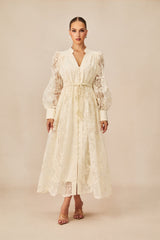 Madeline V-Neck Lace Embroidered Midi Dress