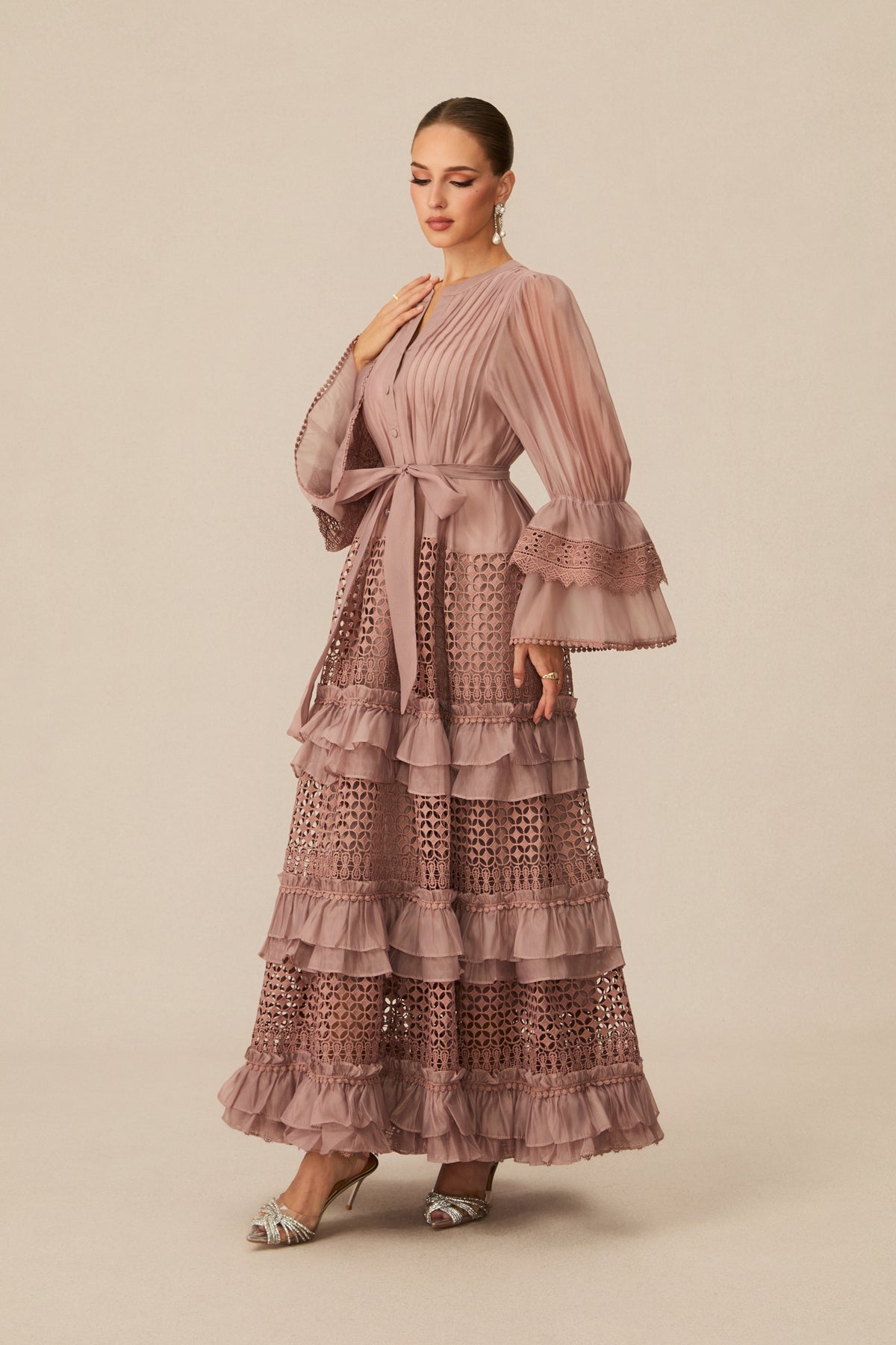 Heavenly Energy Pink Tiered Ruffle Maxi Dress