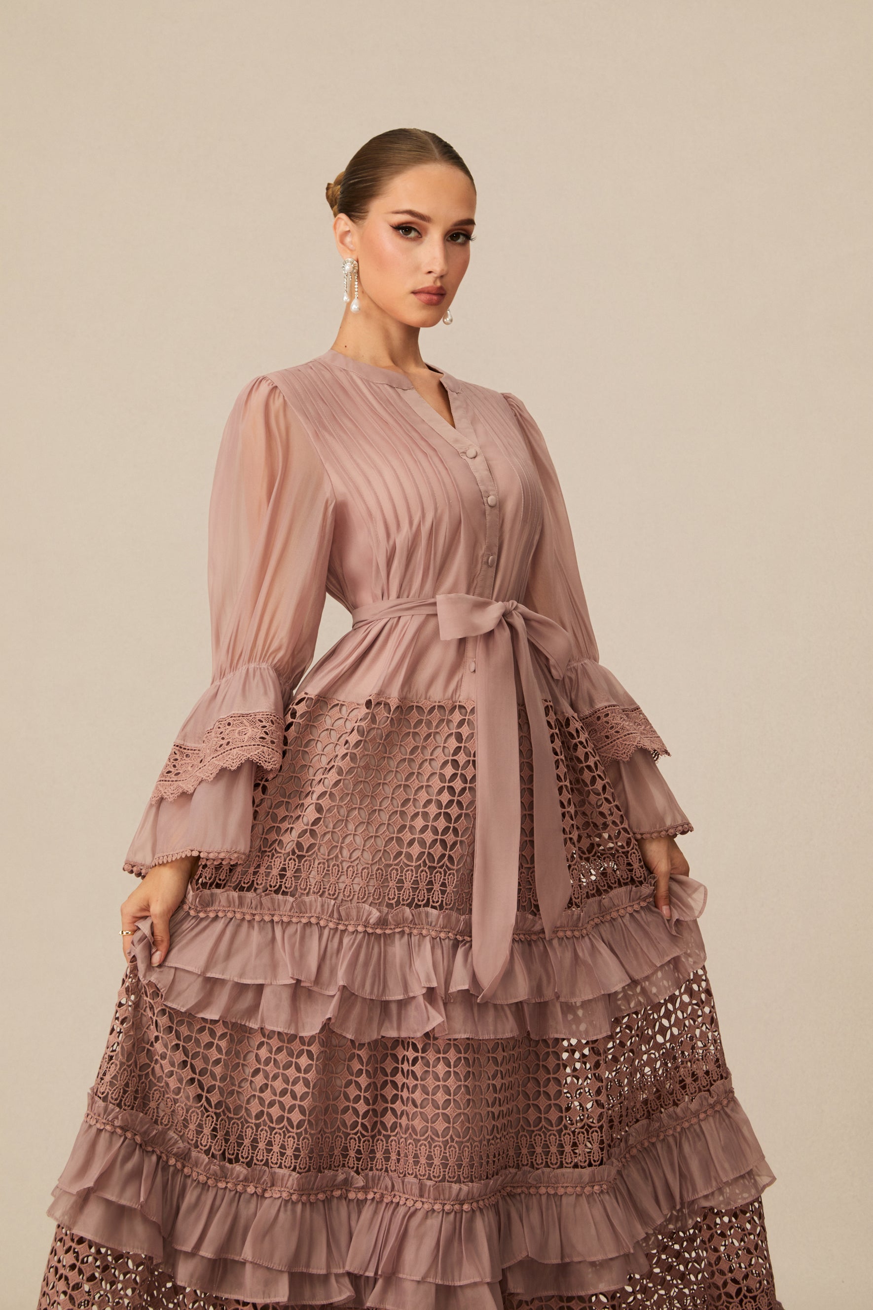 Heavenly Energy Pink Tiered Ruffle Maxi Dress