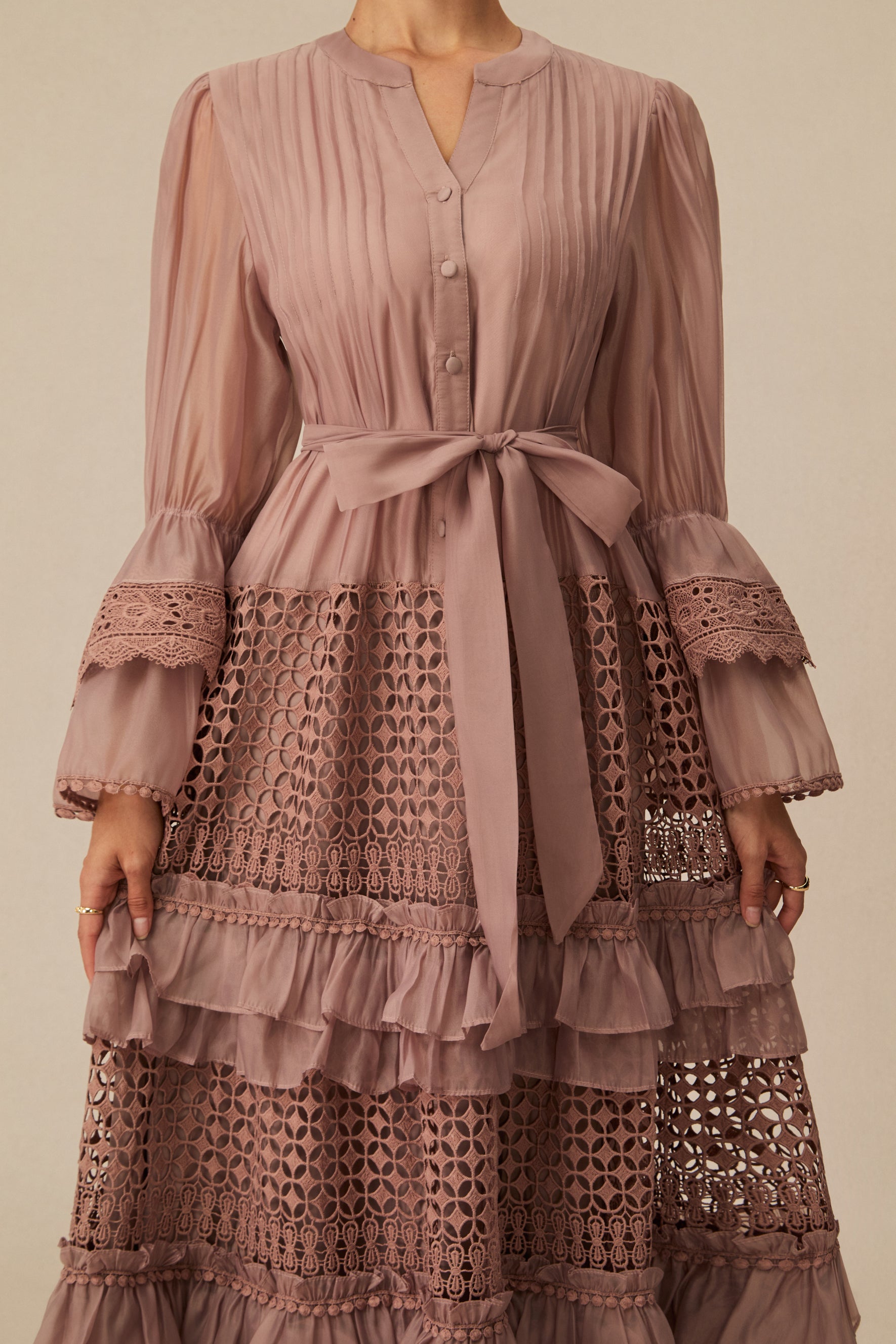 Heavenly Energy Pink Tiered Ruffle Maxi Dress