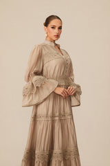 Marina Flared Cuff Lace Embroidered Maxi Dress