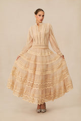 Bohemian Grace Beige Lace Embroidered Top & Skirt Set