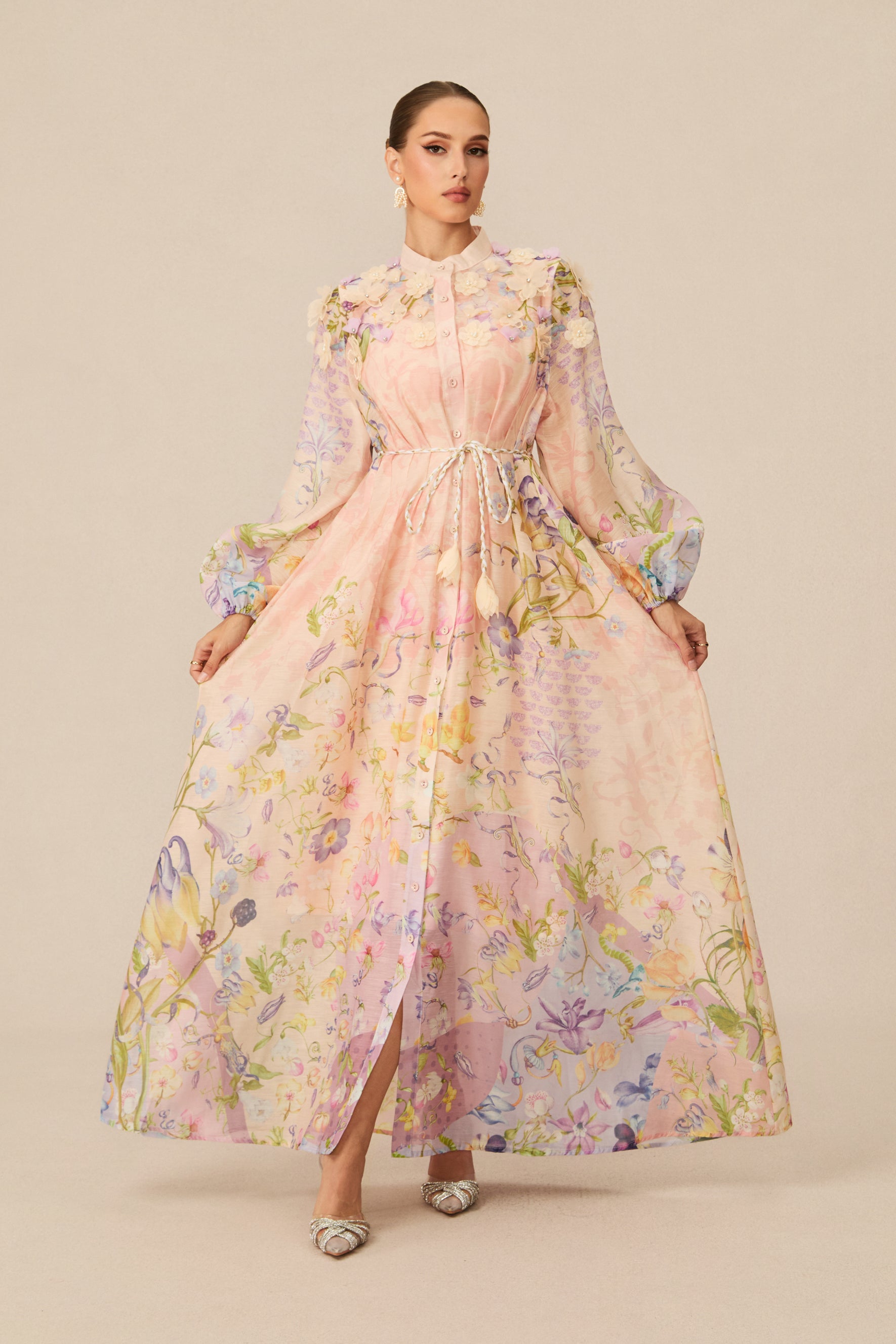 Kate Floral Print Tie Waist Maxi Dress