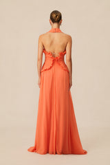 Aliza Halter Neck Ruffle Trim Maxi Dress
