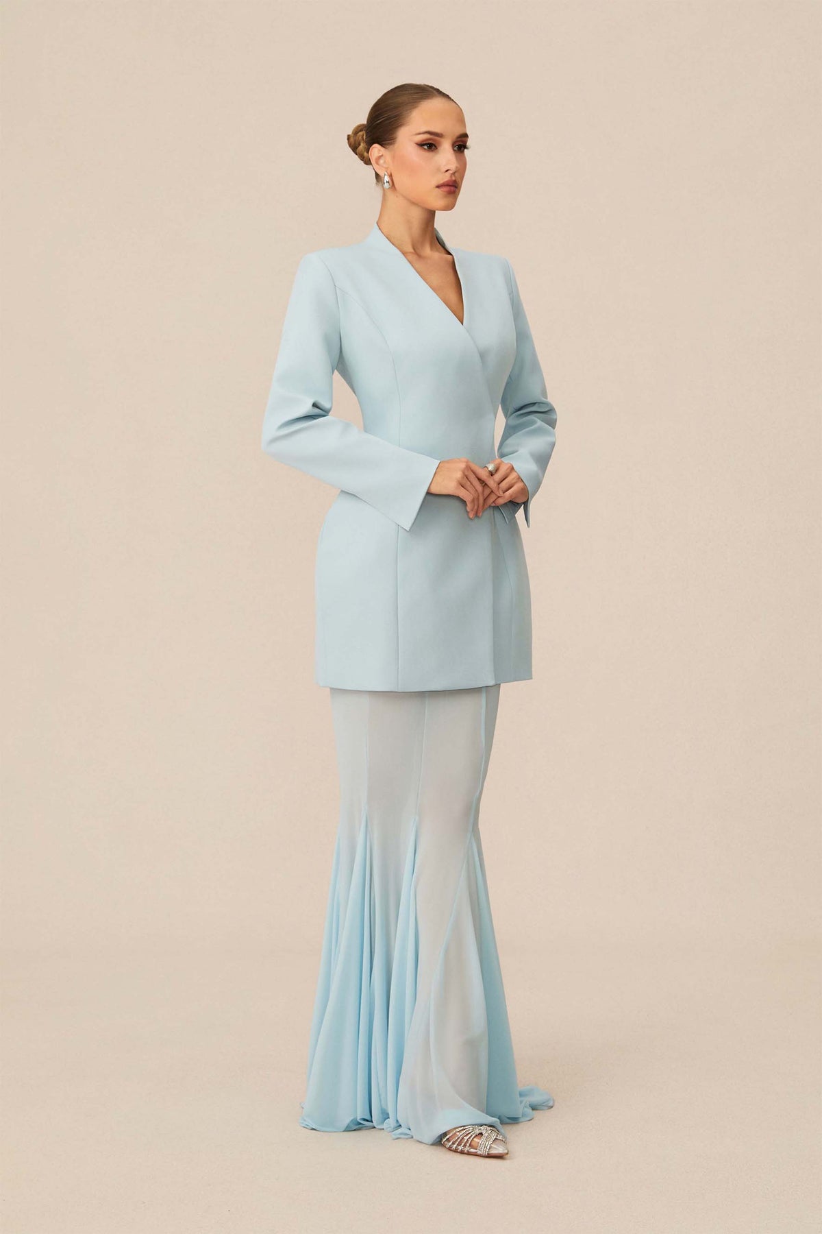 Myra Asymmetric Tailored Blazer & Sheer Mesh Skirt Set